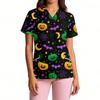 Women's V Neck Short Sleeve Work Top with Pockets Halloween Print Medical Scrub Shirt for Healthcare Professionals Comfortable Fit