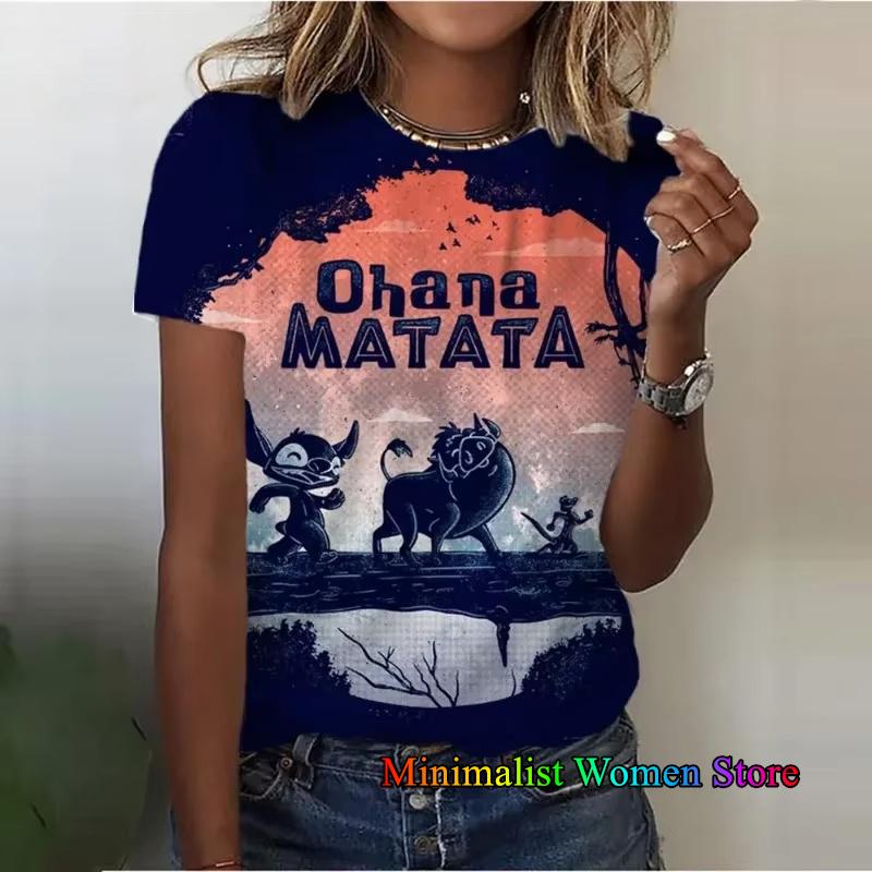 Summer New Disney Lilo Stitch 3D Printed T-shirts For Women Summer Short Sleeve O-neck Tees Casual Fashion Tops