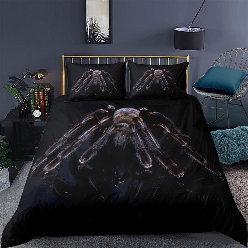 Scary Spider Bedding Set Queen Size Soft 3D Print Duvet Cover Set Halloween Theme Comforter Cover With Pillowcases Bedroom Decor