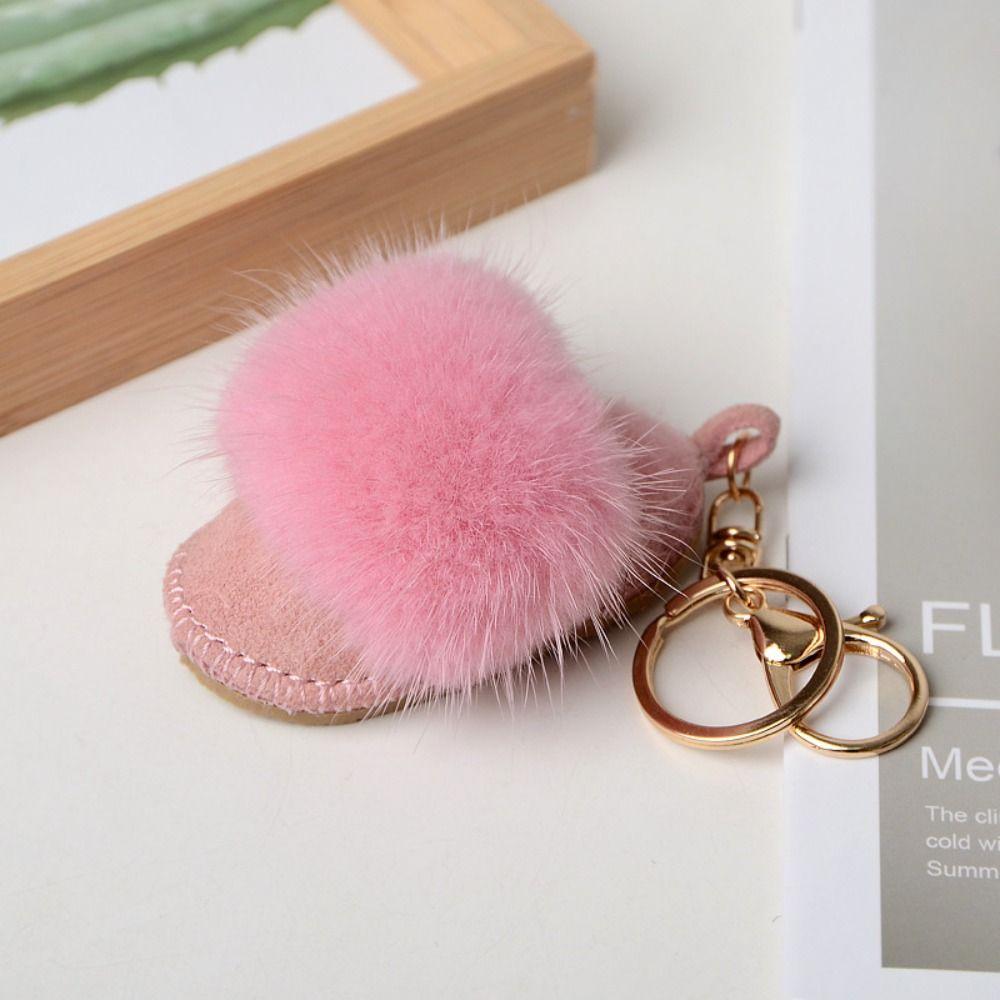 

Cute Mink Hair Doll Pendant Fluffy Car Keyring Exquisite Little Boot Keychain Key Decoration розовый