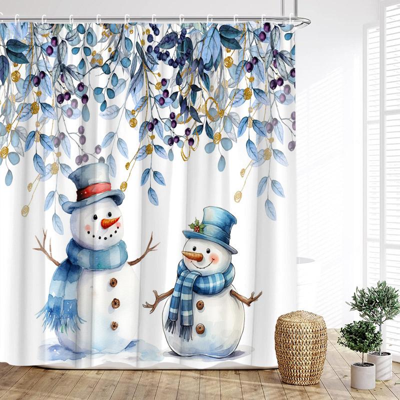 Funny Red Santa Claus Shower Curtain Gold Xmas Balls Gifts White Snowflakes Winter Christmas Bath Curtains Home Bathroom Decor
