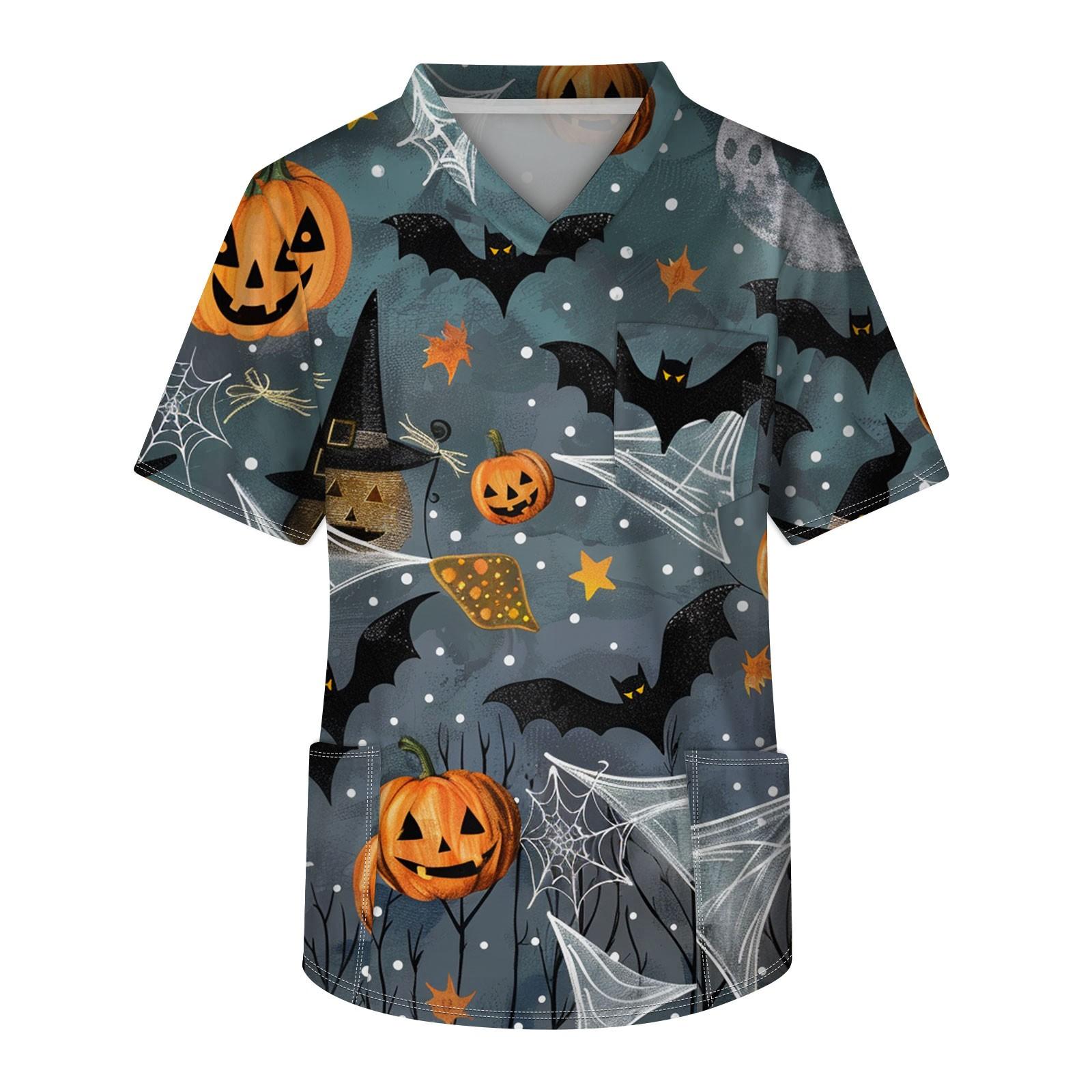 

Мужской топ с короткими рукавами и v-образным вырезом на Хэллоуин с принтом на груди и карманом для ухода за кожей XXXXL