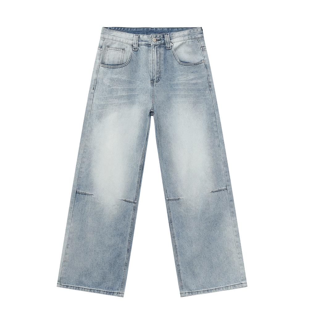 MTLCLOTHES Men's Clothing | Cleanfit Vintage Wash and Drop Jeans Men's Loose Wide Leg Straight Pants