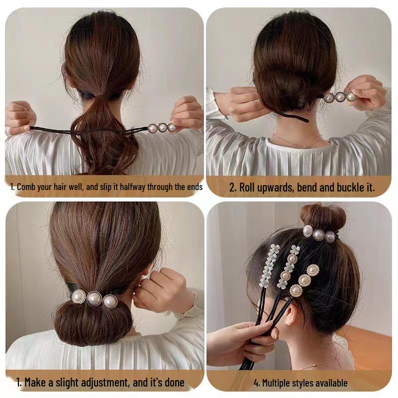 Koreanische Perlenblütenblatt Hochsteckfrisur Werkzeug - Elegantes Retro Flecht- & Messy Bun Haarstyling-Accessoire