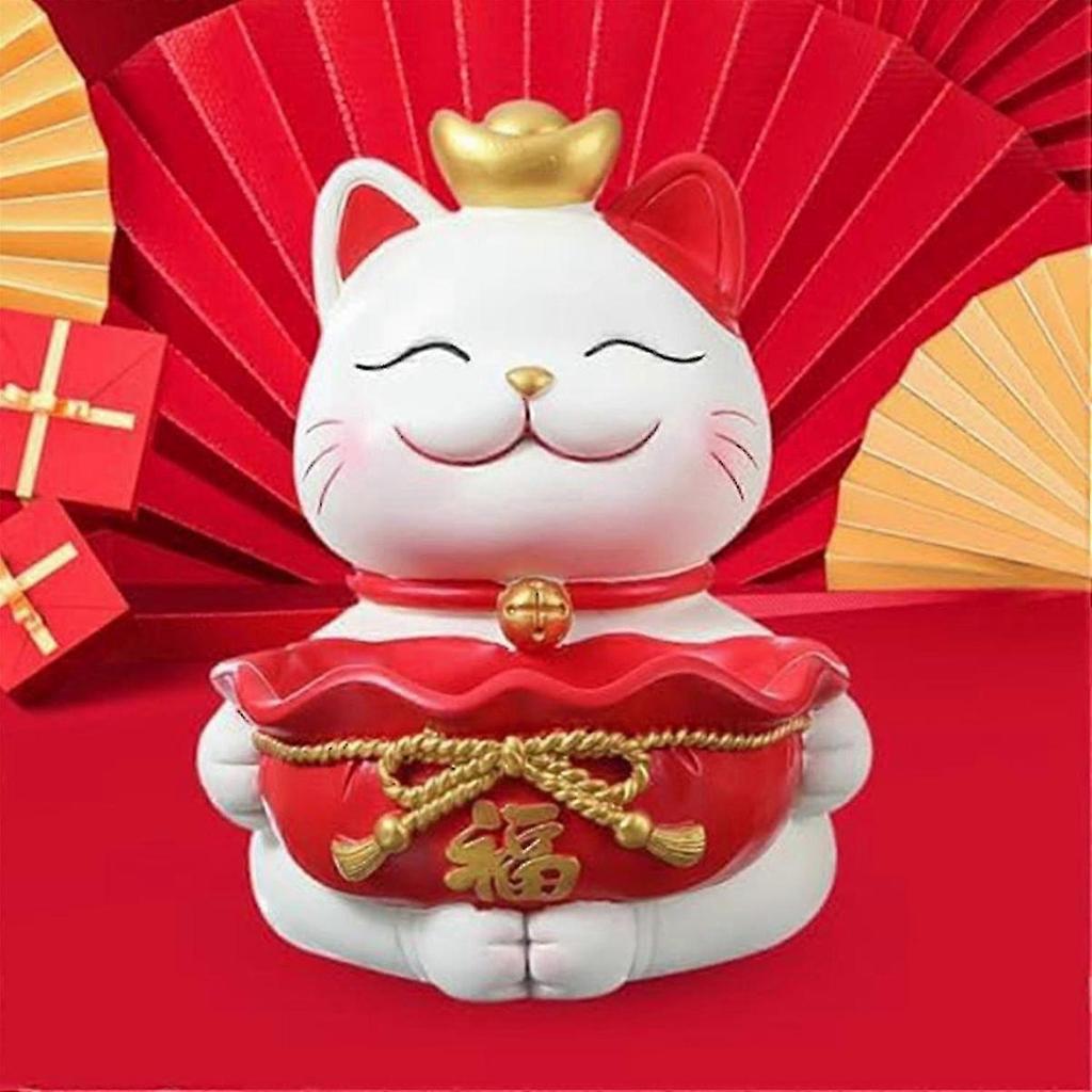 Lucky Cats Statue Ornament Sundries Container Creatives Resin Figurine Tabletop Organizer Jewelry T