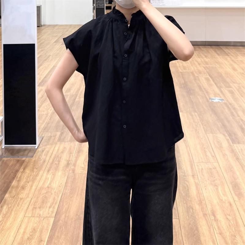 

Японская женская блузка с оборками из смесового льна, с коротким рукавом - Летняя коллекция Extra Large