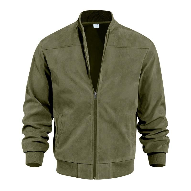 Men s Suede Bomber Jacket Casual Stand Collar Zip-Up Outerwear L армия зеленый