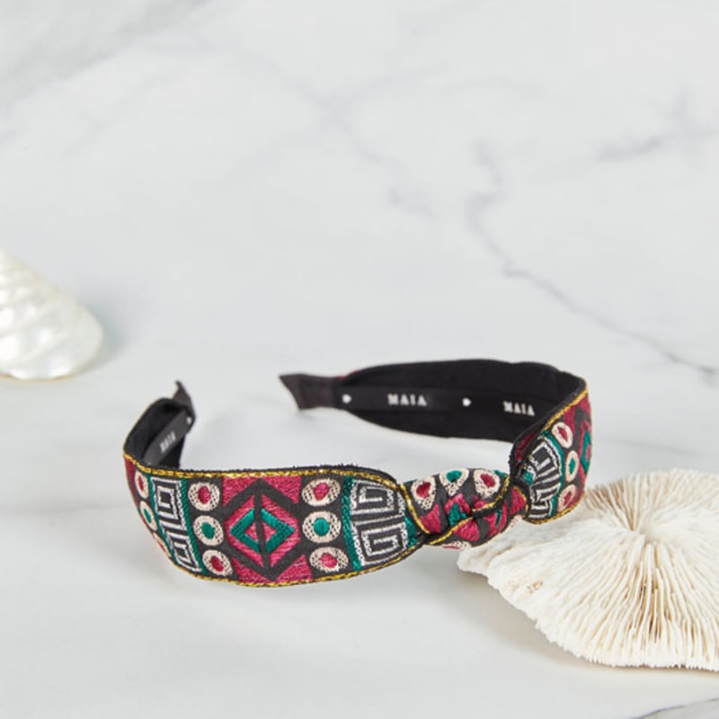 

MAIA Жаккардовая повязка для волос с жемчужным цветком A - Узловая фиолетовая Knotted Violet