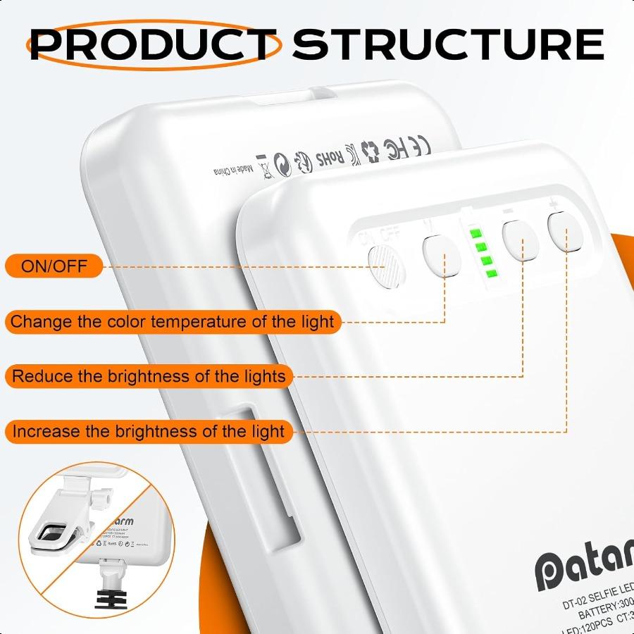 Rechargeable Soft Selfie Light for Phone Camera Laptop 414H Battery Portable LED Light for Pictures Phone Light Clip for Selfie