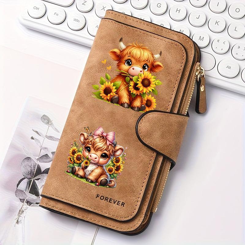 Scottish Highlander Cow Women's Long Wallet Multi-functional Snap Coin Purse Cat Lovers Gift Daily Commute Outdoor Travel Family Use Model 0113PYT