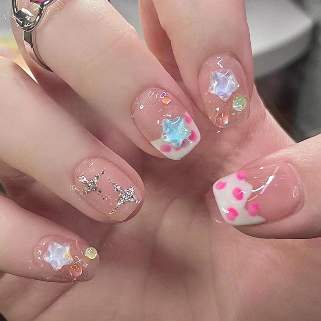 

Strawberry Star Jelly Nails - Cute Handmade Fake Nail Patches