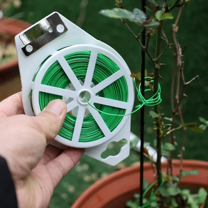 Garden Plants Strapping Iron Wire Garden Plant Tie with Cutter Plant Flower Vine Climbing Support Cable String Garden Wrap Tool