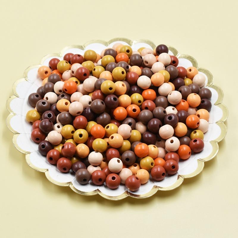 100pcs 8-12mm Assorted Color Wooden Beads Round Brown Wood Bead Round Wooden Spacer Beads for DIY Crafts Jewelry Making