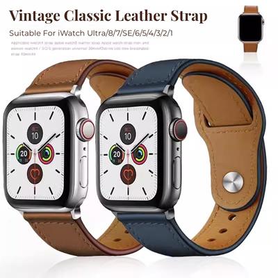 Leather Strap for Apple Watch Band Ultra 49 44 40 45 41 42 38 Mm  Business Armband Iwatch Series 3 5 6 Se 7 8 Bracelet