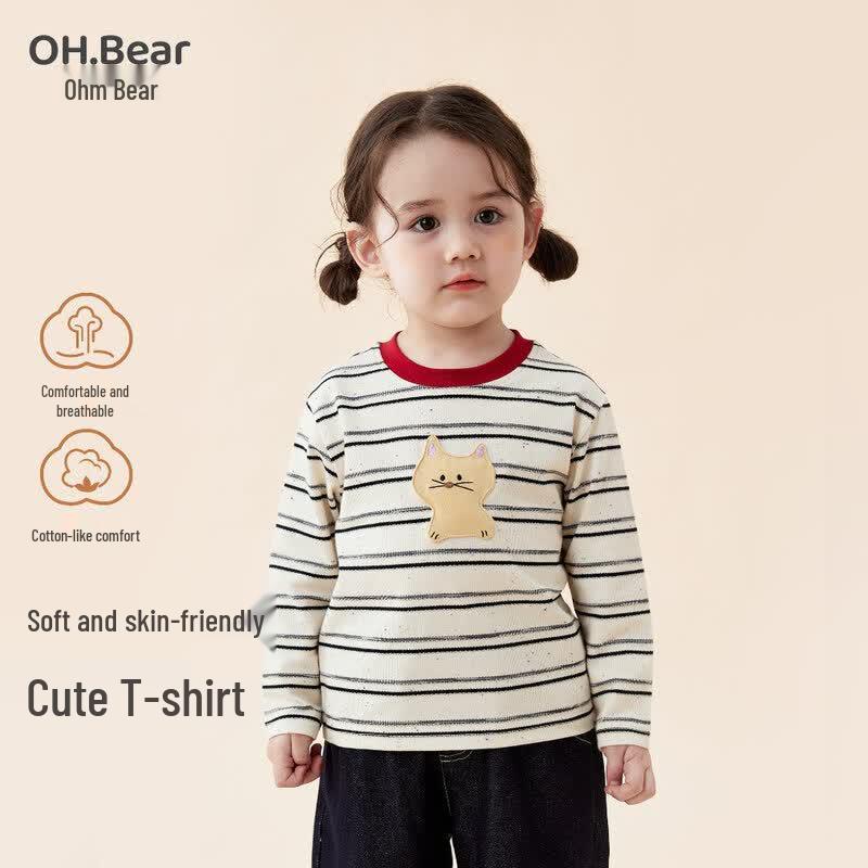 Oumxiong Girls' Long-Sleeve Striped T-Shirt