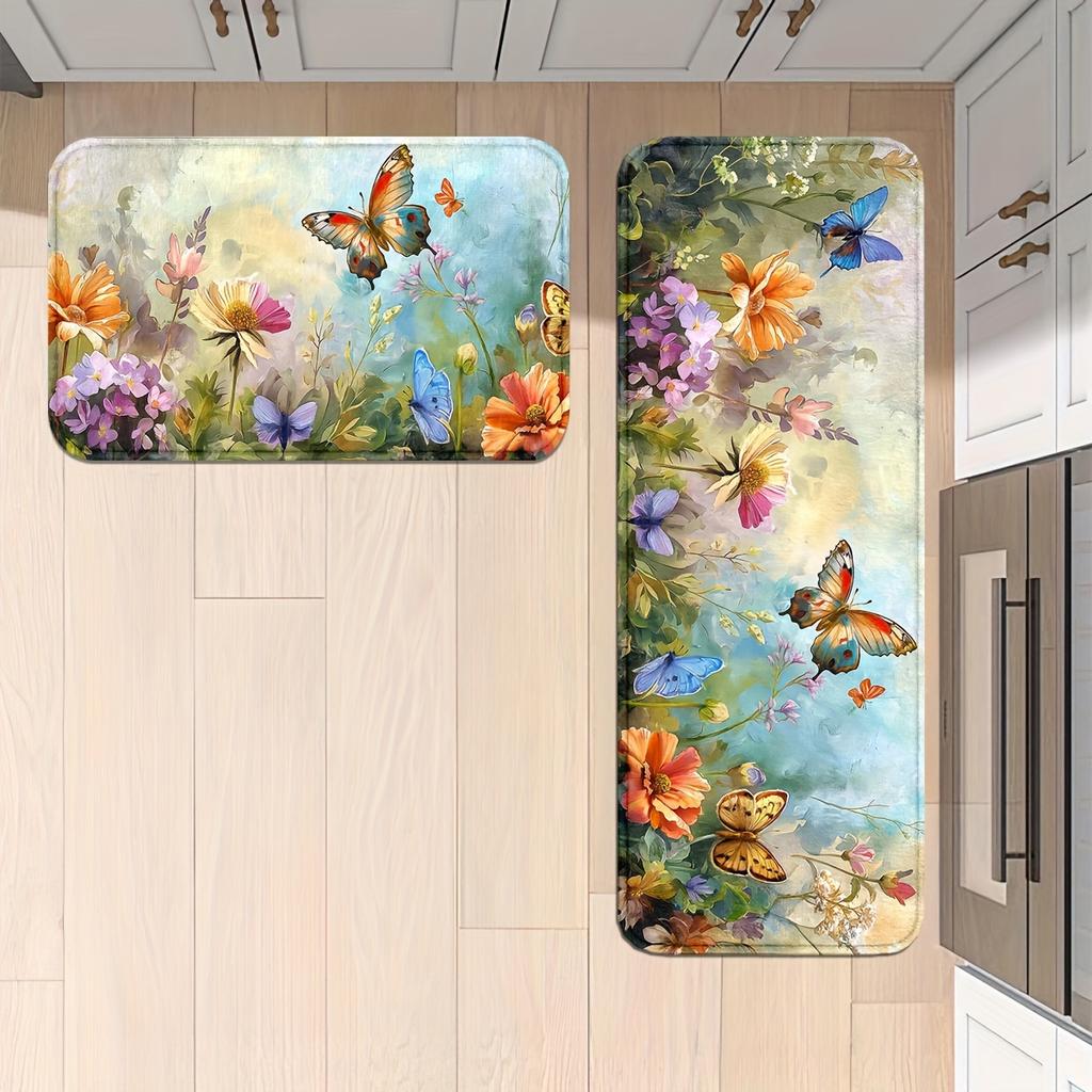 1 Buc Covorașe de Bucătărie Anti-Oboseală Imprimeu Fluturi Impermeabil Anti-Alunecare Gros Căptușit Covoraș de Bucătărie Covoraș Confortabil pentru Stat în Picioare pentru Bucătărie