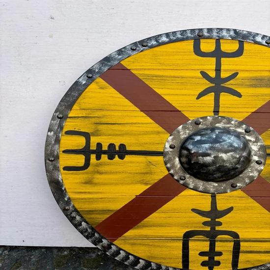 60.96 Cm Viking Valhalla Wooden Handmade King Harald Finehair Battleworn Warrior Shield Cosplay Home Decor