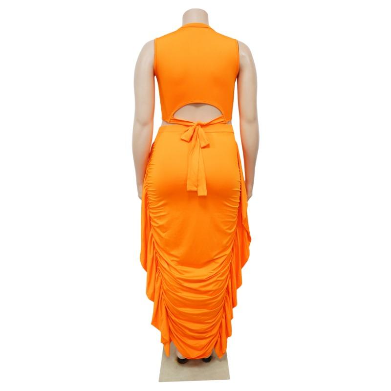 Plus Size Women's Sleeveless Crop Top & Ruched Maxi Skirt Set Sexy Two Piece Outfit