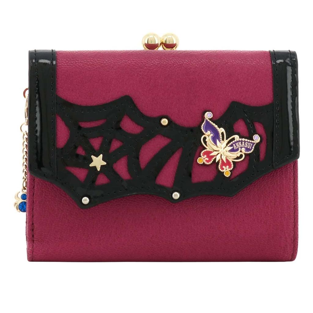 Bifold Wallet Clasp Genuine Leather Poison 316551 Gothic Goth Halloween Spider Web Goat Leather Cowhide Leather Navy [ANNA SUI] [ANNA SUI] Women's