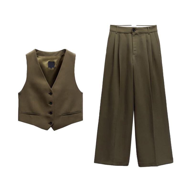 Suit Women's Work Clothing Slim-Fit Short Vest 2010823 2010724 High Waist Wide Leg Pants 4661513