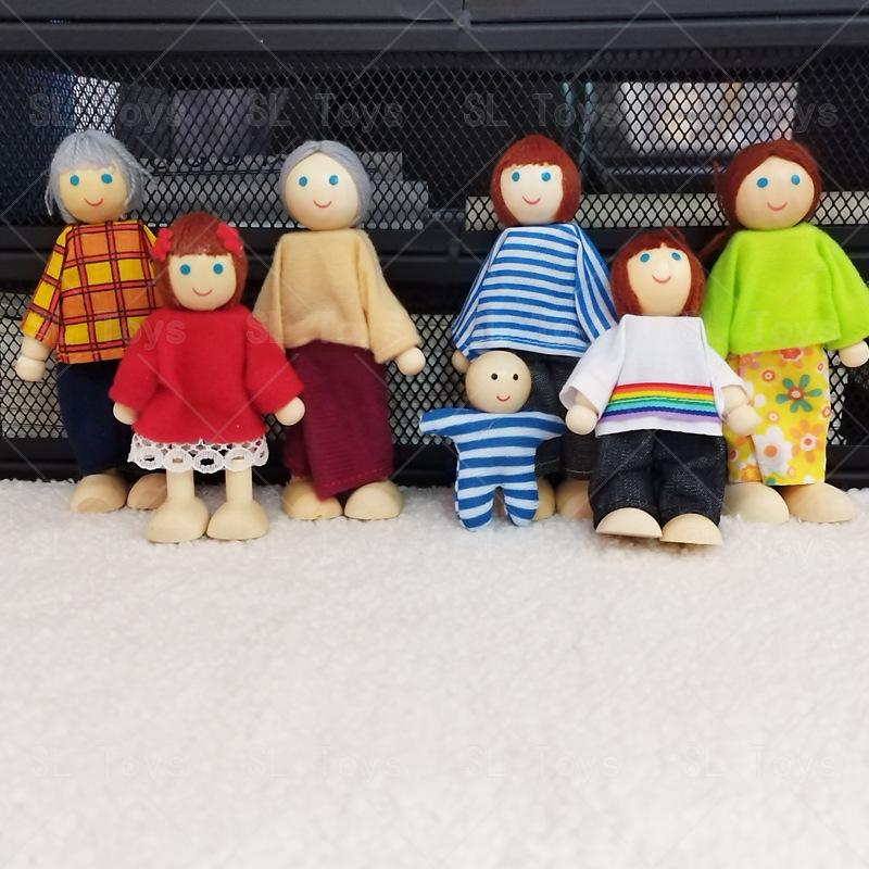 Wooden Doll Family Set: 6-Person Jointed Play Figures