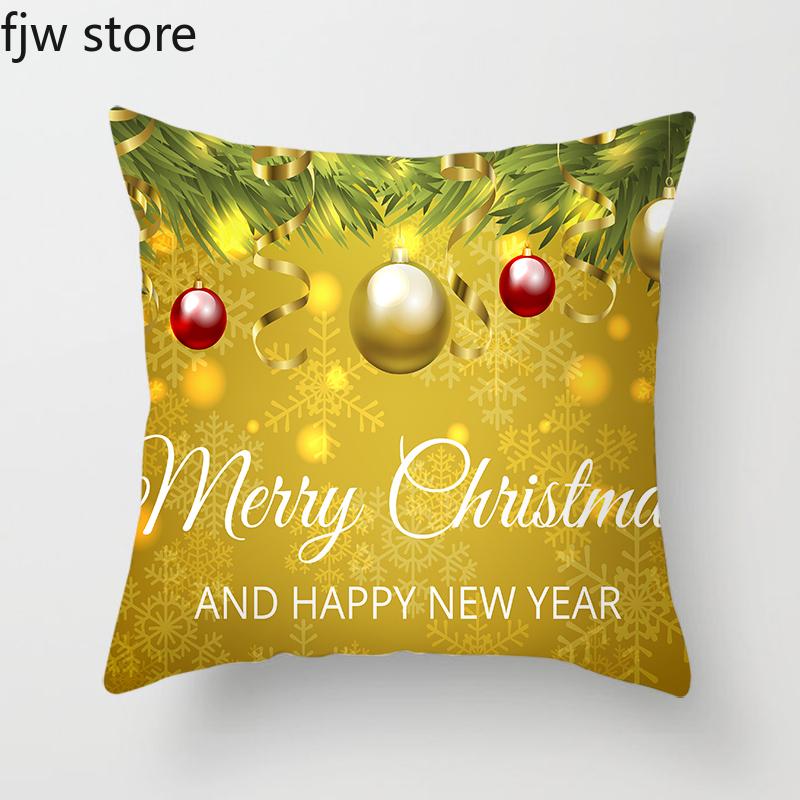 Merry Christmas and Happy New Year Decorative Pillow Cover Sofa  Ornament Office Chair Cushion  Home Decor