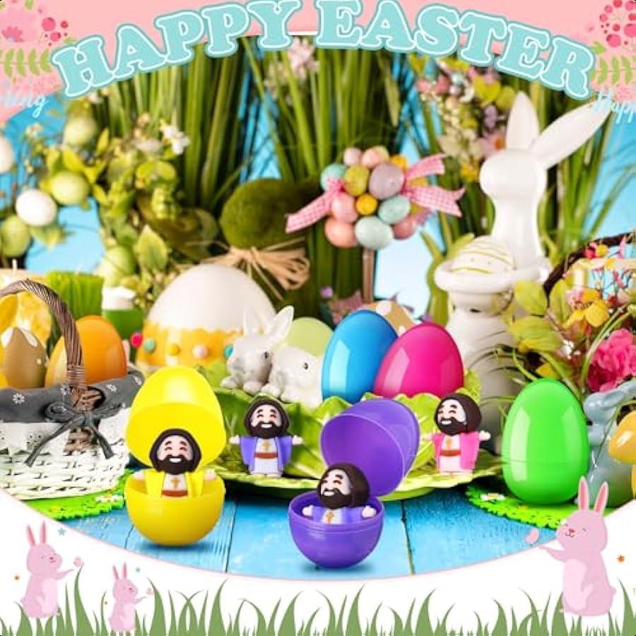 

24 шт. Пасхальные яйца, наполненные фигуркой Иисуса, пластиковые пасхальные разноцветные яйца, религиозные, Иисус, наполнители для пасхальной корзины, сувениры для вечеринки United States