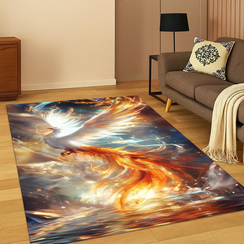 3D Fantasy Cartoon Phoenix Bird Carpet Rug for Living Room Sofa Home Bedroom Kitchen Doormat Decor,Playroom Non-slip Floor Mat
