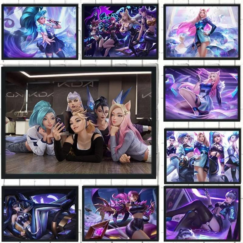 Hra League Of Legends Figurka KDA Plakát LOL Evelyn Kasha Ahri Sexy Dívka Plátno Malba Neonový Styl Nástěnné Umění Obrázky Domácí Dekorace