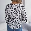 Mode Leopardenmuster Damen Bluse Langarm V-Ausschnitt Hemd Frühling Herbst Temperament Top