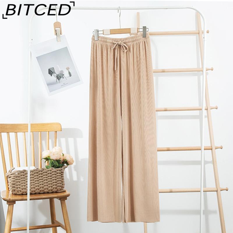 BITCED Ice Silk Wide-Leg Trousers for Women Spring/Summer Lightweight Slimming Loose-Fit Drapey Breathable Straight-Leg Casual Floor-Length Trousers