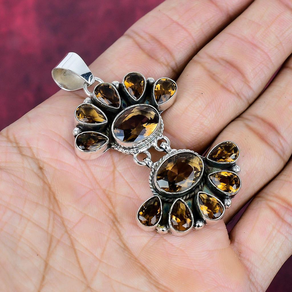 Smoky Topaz Handmade Gemstone Pendant, 925 Solid Sterling Silver Pendant Antique Jewelry, For Engagement Gift