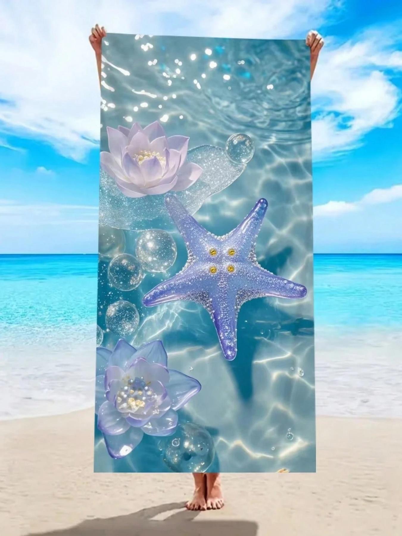 

1pc Ocean EleM1ent Beach Towel,Suitable For Outdoor Sport, Swimming And Fitness Center MultifuN1CTional Beach Towel W40*H60(CM)