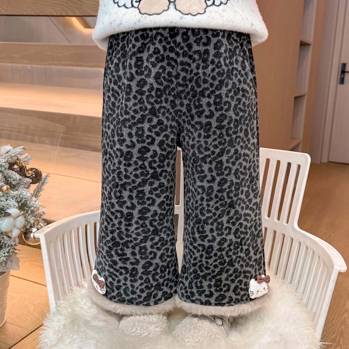 

Зимние брюки для девочек с леопардовым принтом на флисовой подкладке - Мультяшная модная детская одежда 90 cm