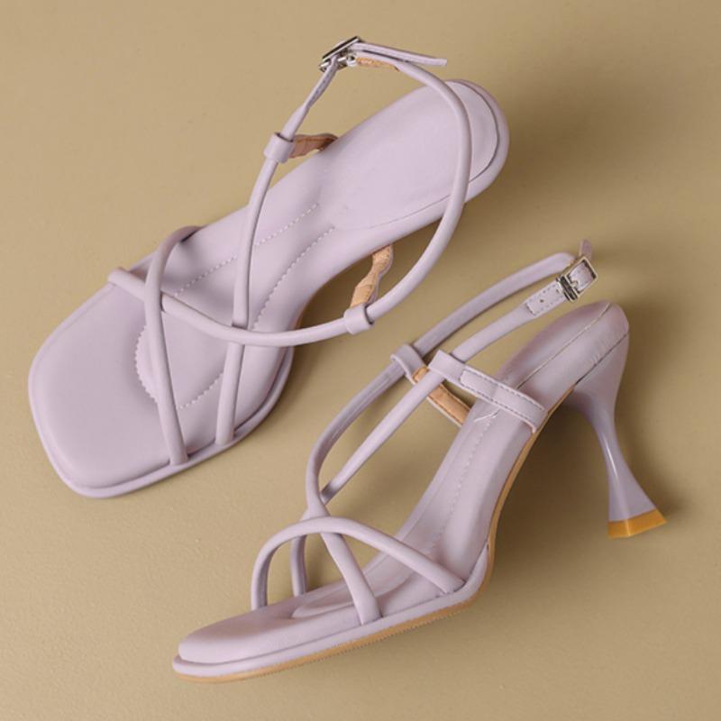 Fashion New Summer Stiletto Sandals Women's Square Head Open Toe Cross Thin Strap Soft Sole Anti-slip Wear-resistant High Heels