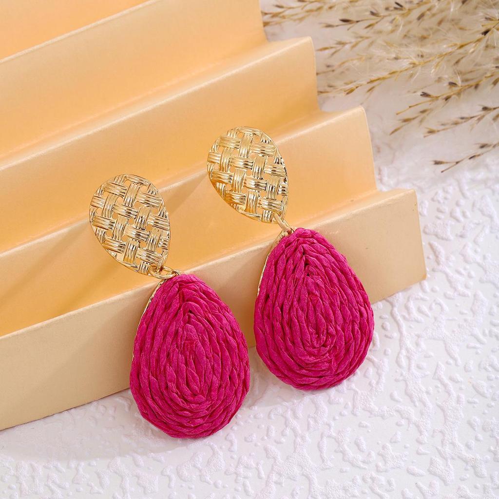 Retro bohémské oválné náušnice z rafie pro ženy