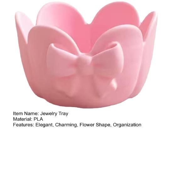 Floral Jewelry Tray 3D Printed Decorative Trinket Dish for Rings Earrings Keys Cherry Blossom Ring Holder Bowl for Women Girls Bedroom Bathroom Vanity