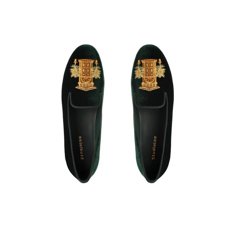 Sheepskin version~ Exquisite embroidery one-pedal velvet flat-soled soft-soled Loafu Doudou single shoes