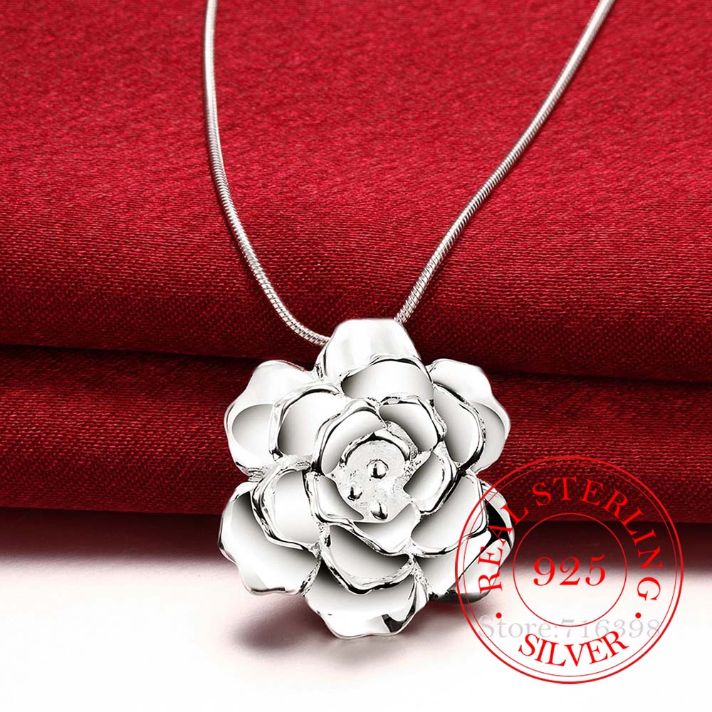 925 Sterling Silver Lotus Necklaces & Pendants for Women Elegant Flower Short Choker Necklace Sterling Silver Fine Jewelry Bijou