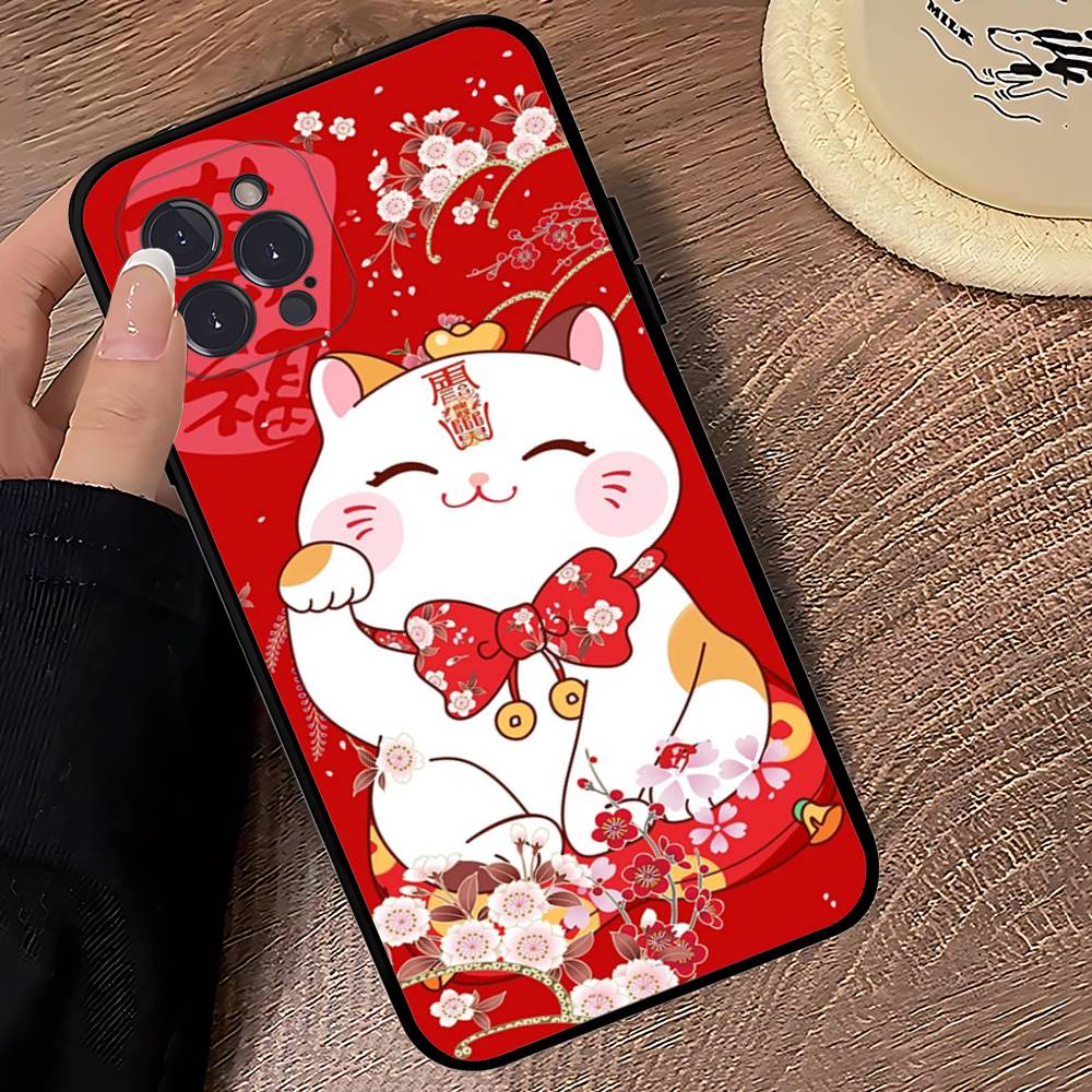 Custodia per Telefono Gatto Portafortuna Per iPhone 16 15 14 13 12 Mini 11 Pro XS Max X XR SE 6 7 8 Plus Copertura Morbida in Silicone