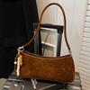 Brown Suede Women's Small Square Pack Retro Zipper Casual Handbags Fashion Large Capacity Commuting One Shoulder Bag