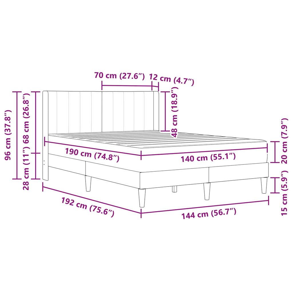 Bed Frame with Mattress and Headboard Pink 140 x 190 cm Velvet