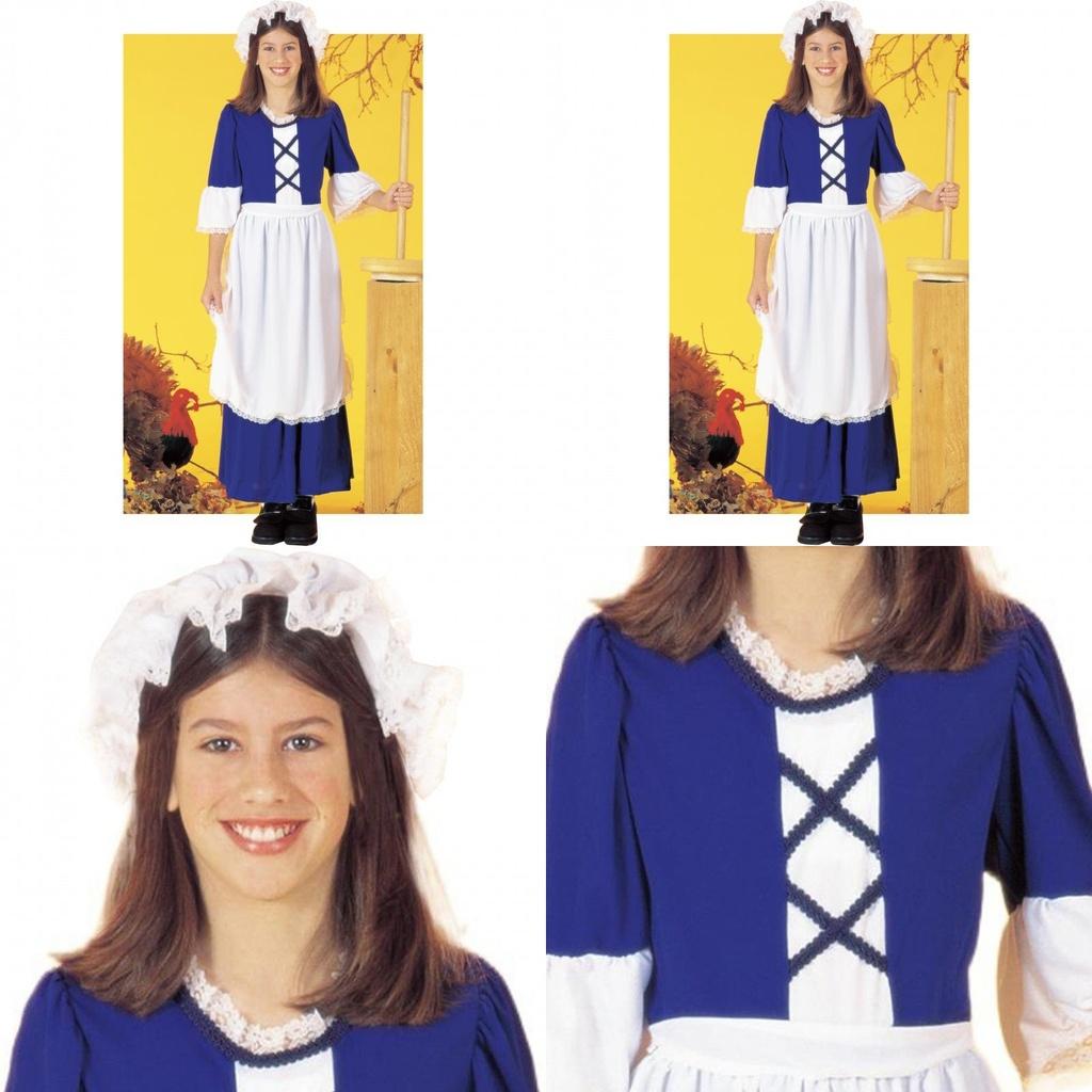 Adorable Polyester Colonial Girl Outfit With Apron And Hat Ideal For Cosplay Events