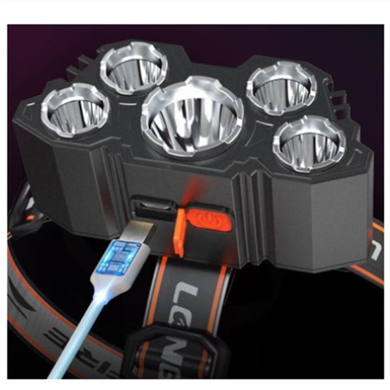 5 Led Highlight Headlight Powerful Usb Rechargeable Light Waterproof Headlamp 500m Long-distance