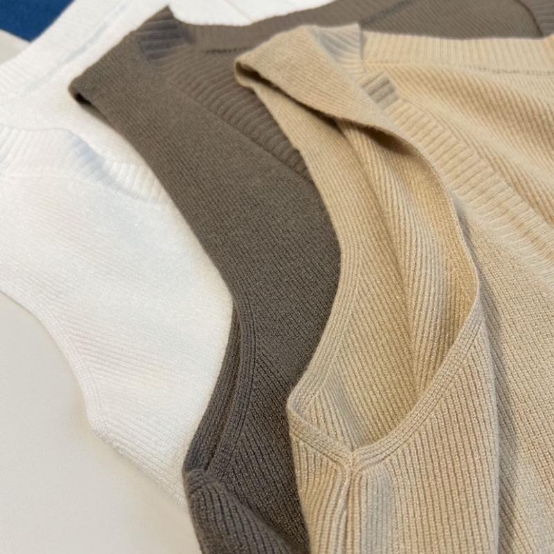 Podzimní/zimní pletená dámská vesta svetr s hlubokým výstřihem do V, volná a všestranná, bez rukávů, pulovr, tílko, jednobarevná, ležérní, jednoduché dámské oblečení