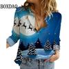 Women's Blouses Christmas 3D Printed Shirts Autumn Winter Fashion Long Sleeve Funny Cute Santa Claus Casual Button Tops