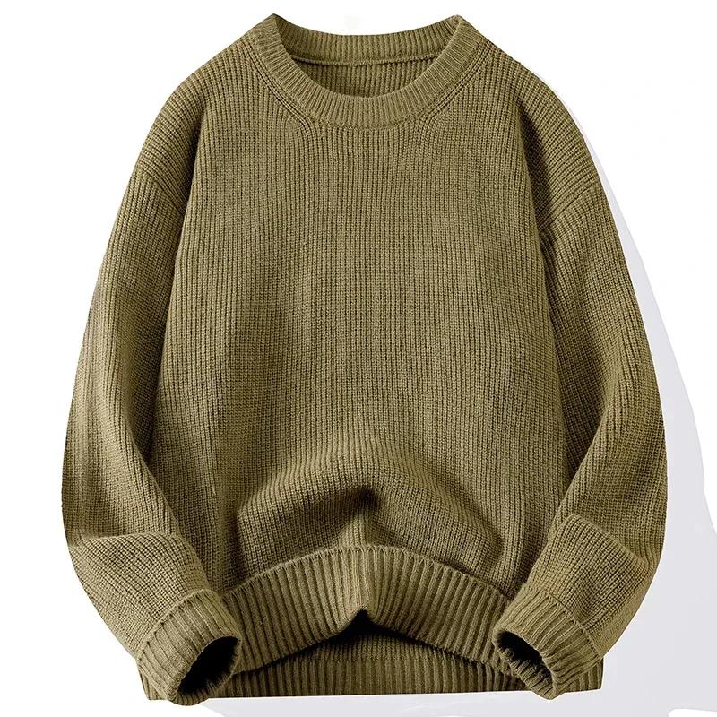 Men's Crew Neck Sweater Solid Color Trend Thickened Knitwear Autumn and Winter Casual Warm Sweater Men's Long Sleeve Vest