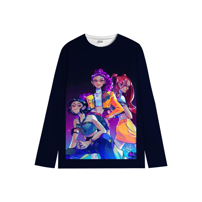 KPop Lovci démonů Dlouhý rukáv Huntrix Dívka Saja Chlapci Děti Dětská Mikina s kulatým výstřihem Zoey Rumi Mira Univerzální Dětské oblečení