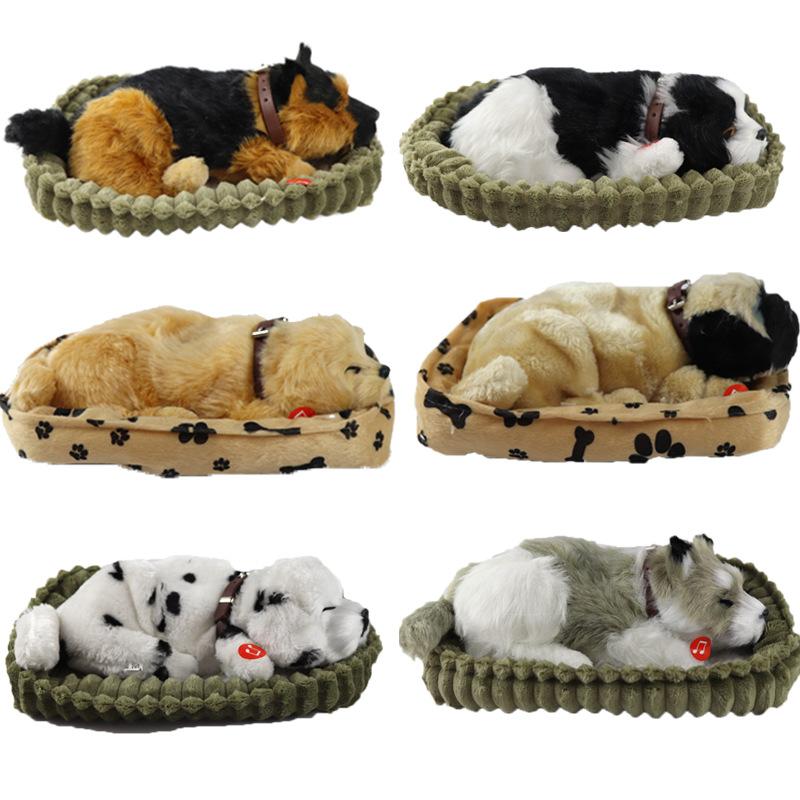 Simulation Fur Animal Home Furnishings Realistic Sleeping Breathing Dog Toy Plush Animal Doll Children