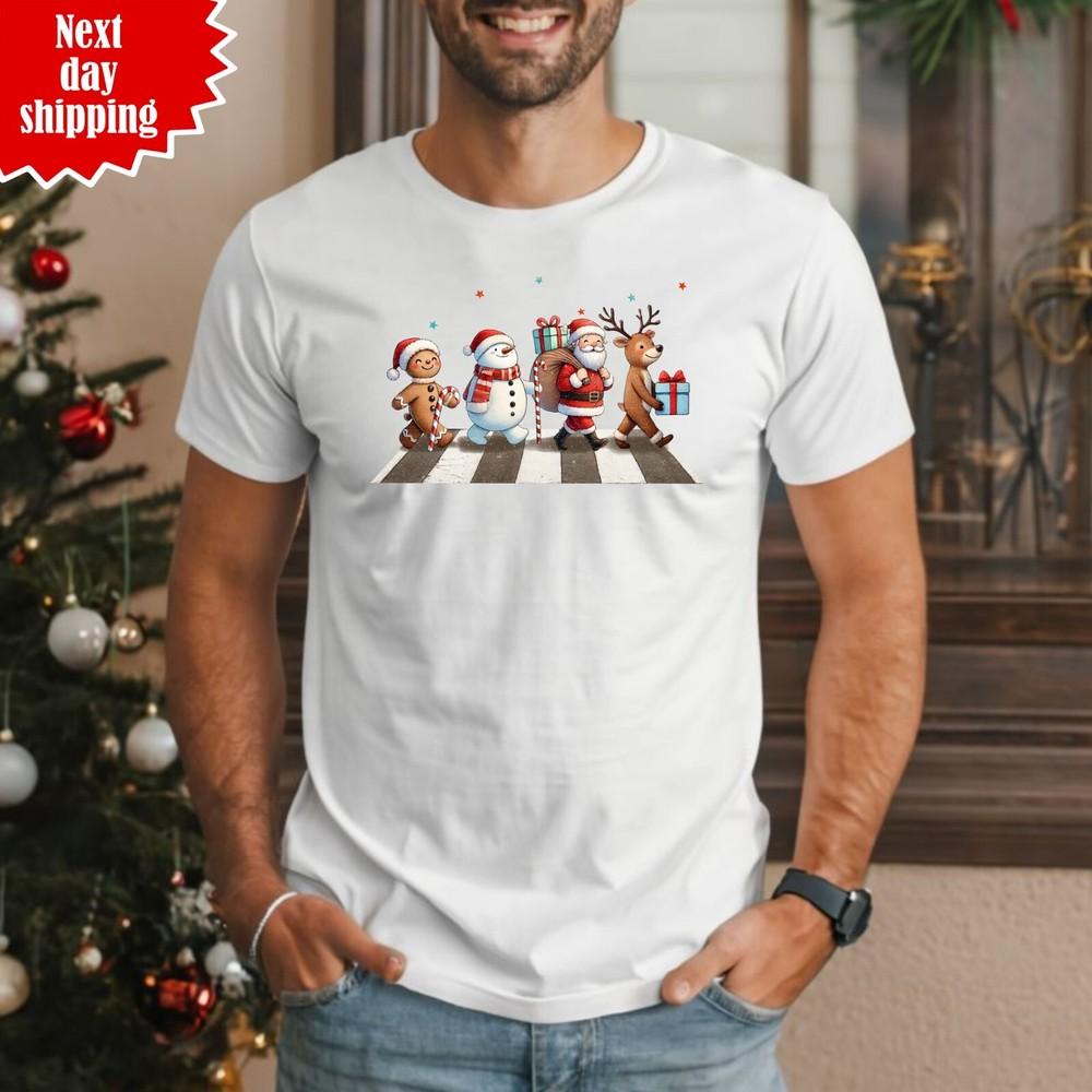

Funny Christmas Road T Shirt Printed Abbey Parody Santa Music Xmas Crossing Tops 2XL